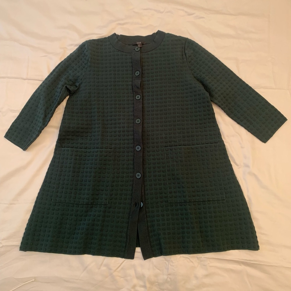 COS green long waffle cardigan